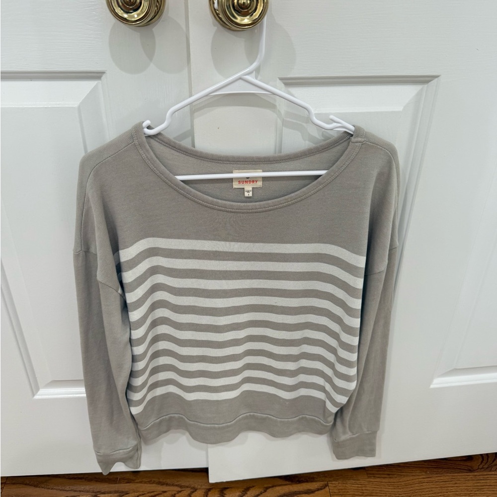 Sundry Gray and White Striped Top